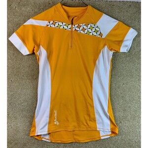 Pearl iZumi Orange and White Floral Short Sleeve 1/4 Zip Jersey Womens Medium